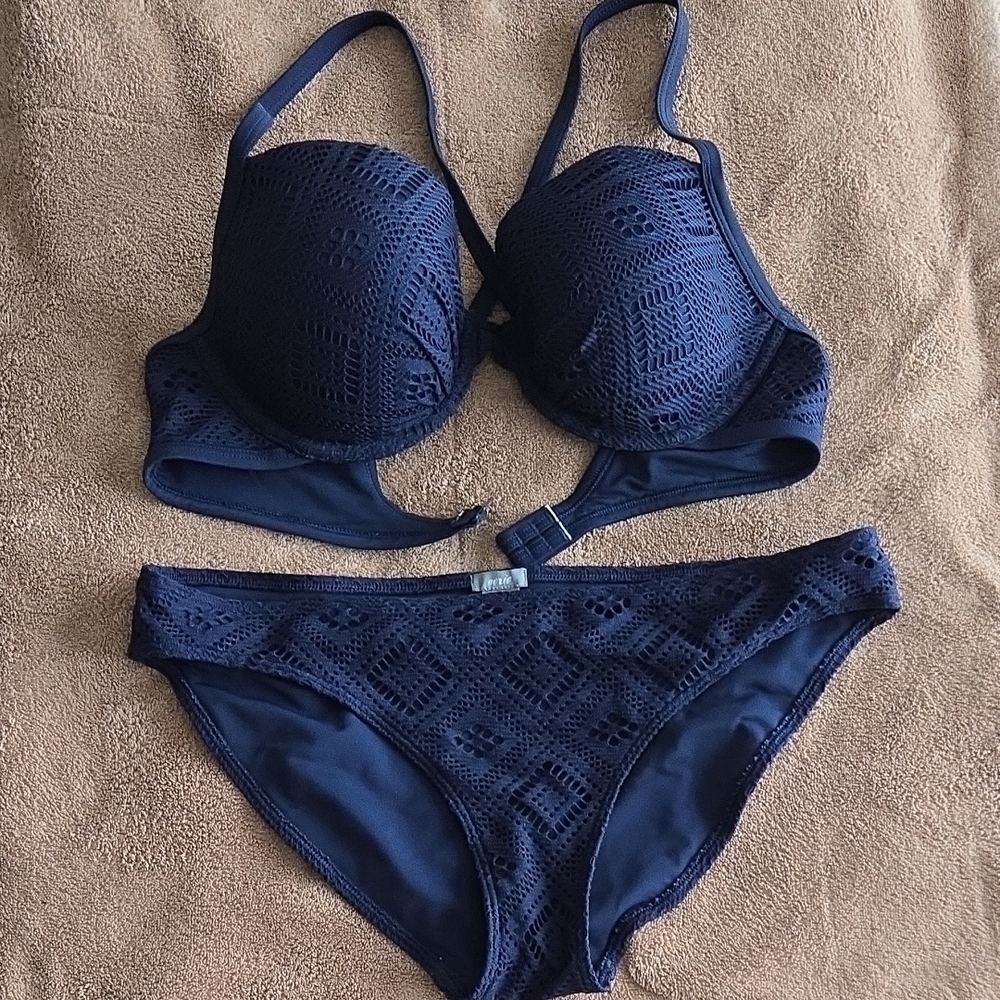 Aerie Blue Textured Bikini Swimwear